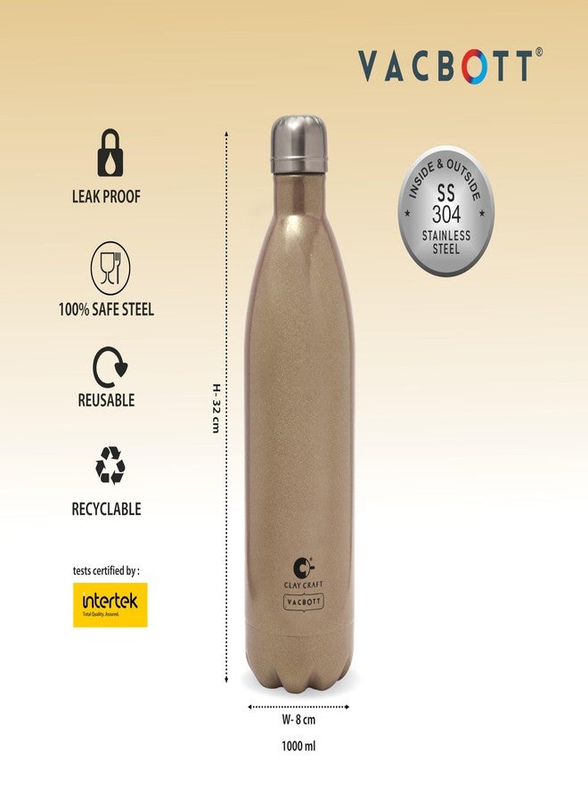 Clay Craft Vacbott Vaccum Bottle, Stark Sparkle Double Walled 24 Hours Hot and Cold Water Bottle - 1 Piece - 1000 ml (Sparkle Gold) Water Bottles for School, Office, Home, Gym, Leakproof, Rust free - Image 4